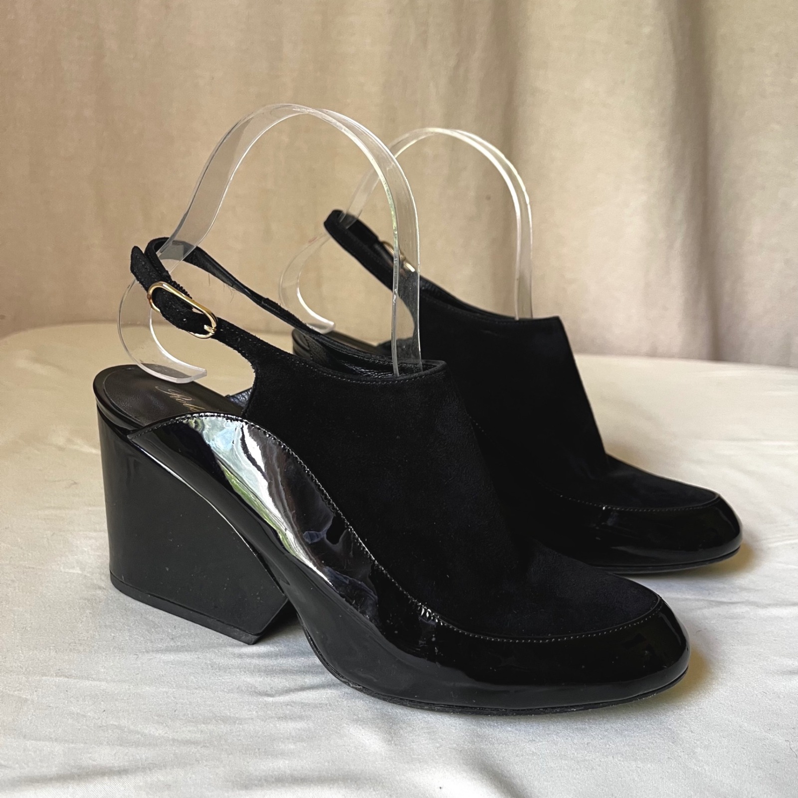 Robert Clergerie Paris Suede Patent Leather Slingback Heels France 38